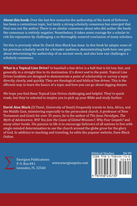 The Authorship of Hebrews - Back Cover The Authorship of Hebrews - Back Cover